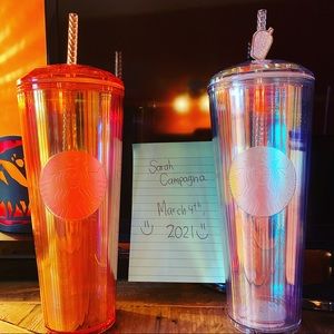 Starbucks coral and irridecent dome cups